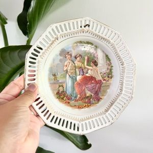 Vintage CS Bavaria Carl Schumann Reticulated Plate Women Eating Grapes Decor